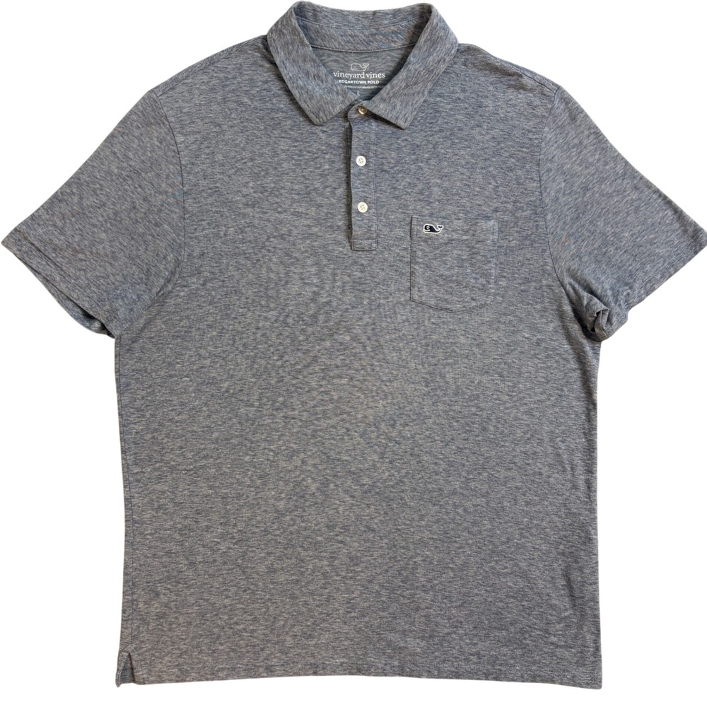 Vineyard Vines Edgartown Polo Shirt Heathered Blue Pima Cotton Blend Men's Sz L